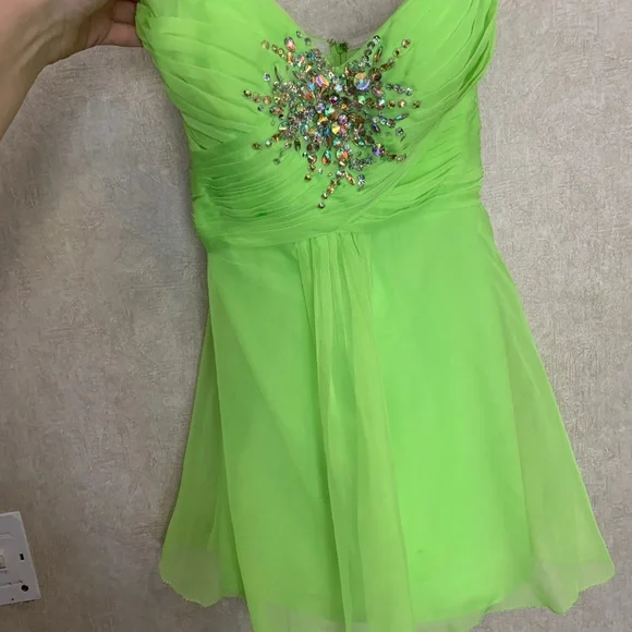 short neon green prom dresses Cheap Green Beaded Tulle A-line Short Prom Dress, Homecoming Dresses, MH329  – Musebridals main image 0